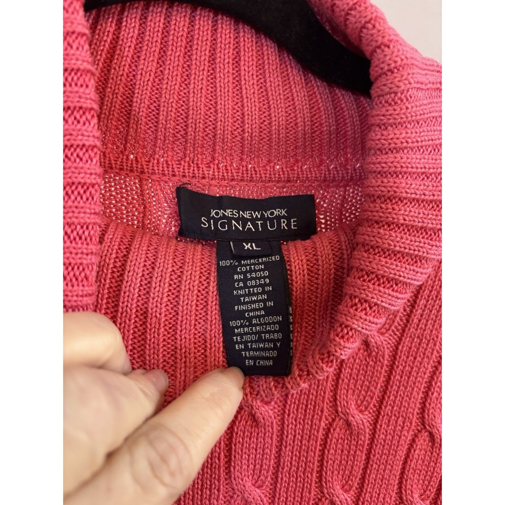 XL Turtleneck Coral Sweater Ribbed Cable  Knit Mercerized Cotton Light Academia - Picture 3 of 6